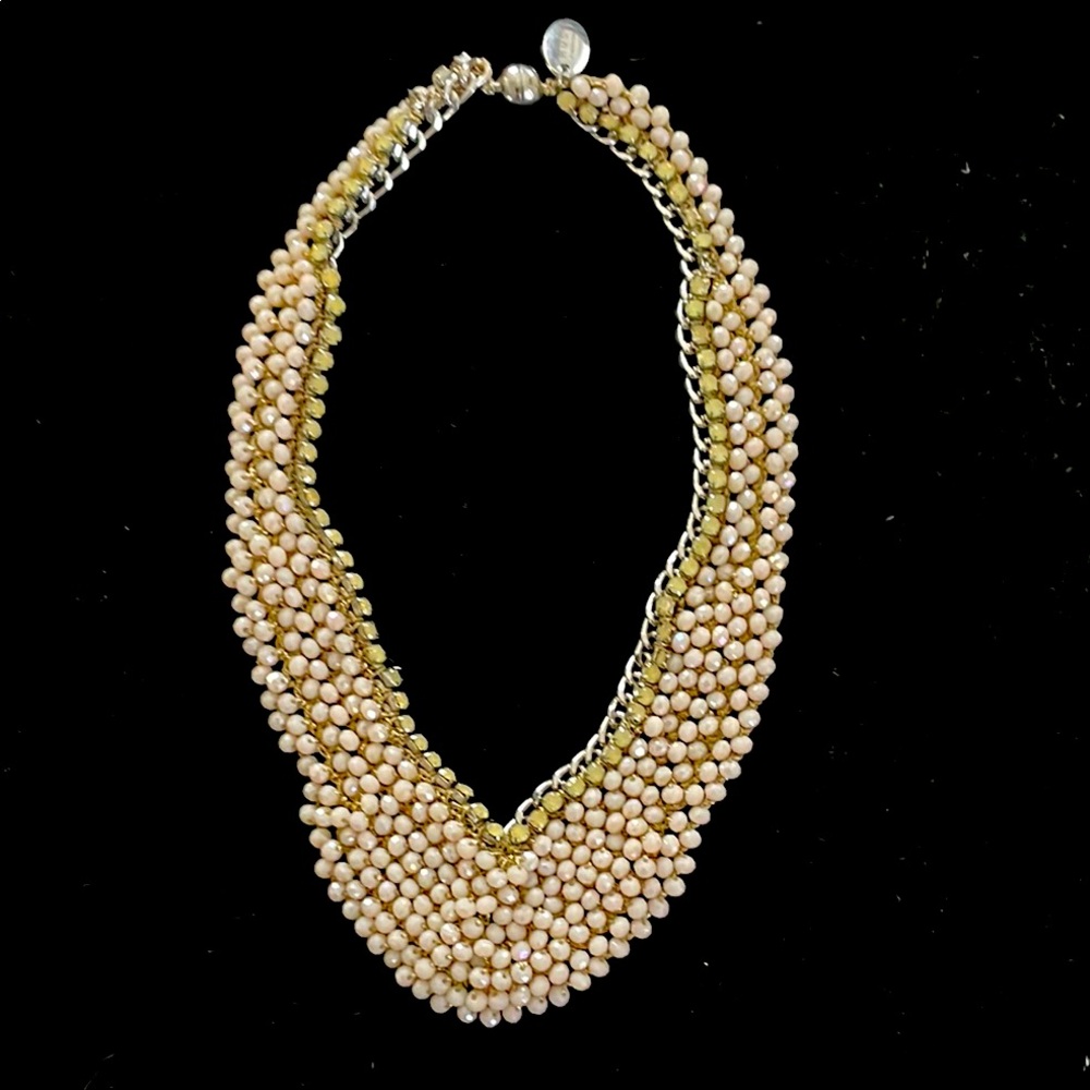 VTG: Rush by Dennis & Charles Pearl Beaded Woven Necklace 16” Ivory